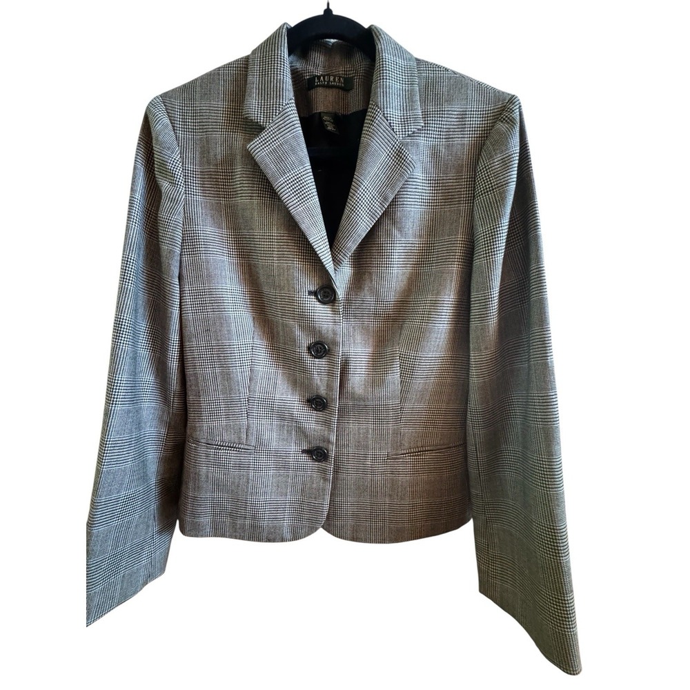 Vintage Lauren Ralph Lauren Black White Glen Houndstooth Blazer Woman's Size 10